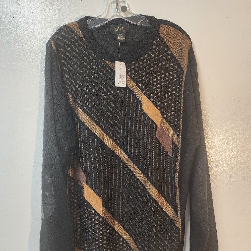 VTG Miko XXL black brown textured patchwork mens sweater NWT